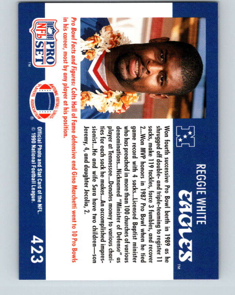 1990 Pro Set #423 Reggie White Mint Philadelphia Eagles Image 2