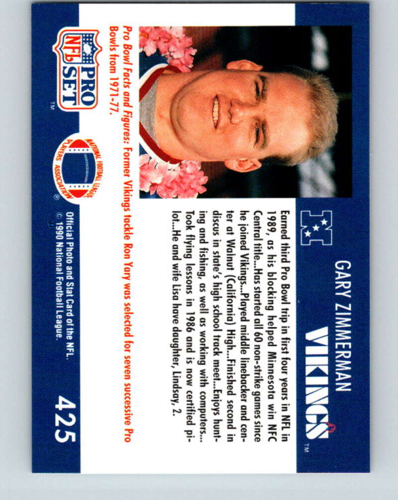 1990 Pro Set #425 Gary Zimmerman Mint Minnesota Vikings Image 2