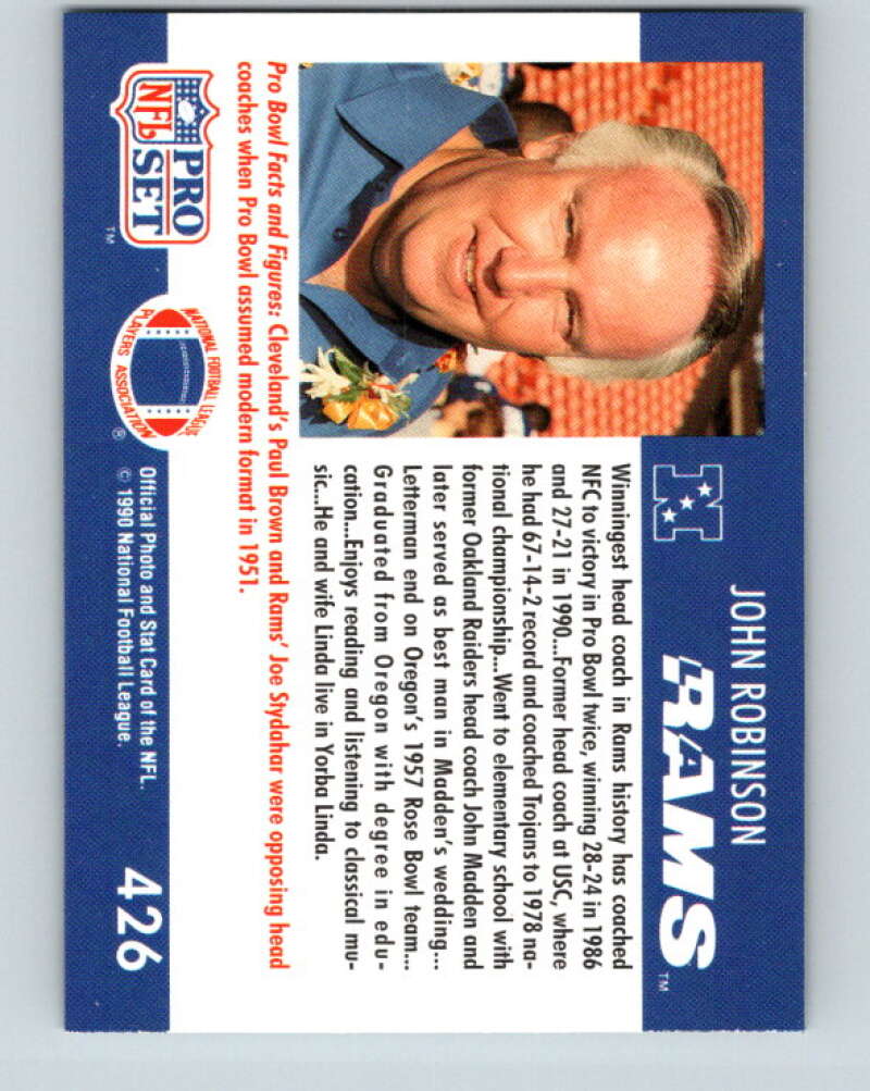 1990 Pro Set #426 John Robinson Mint Los Angeles Rams Image 2