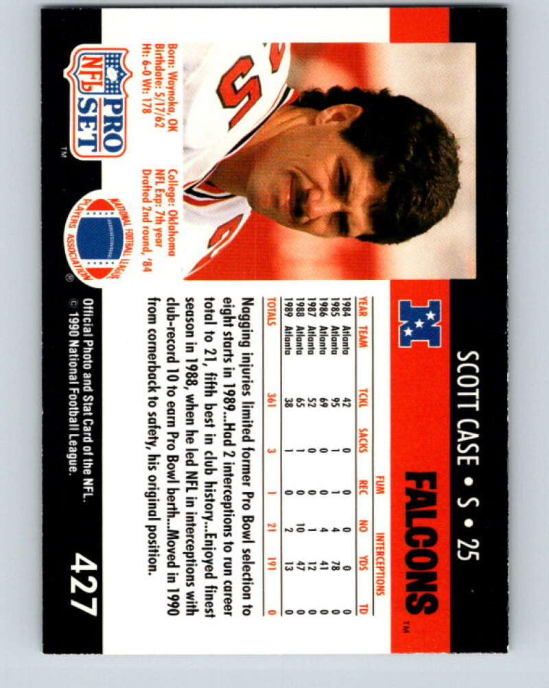1990 Pro Set #427 Scott Case Mint Atlanta Falcons Image 2