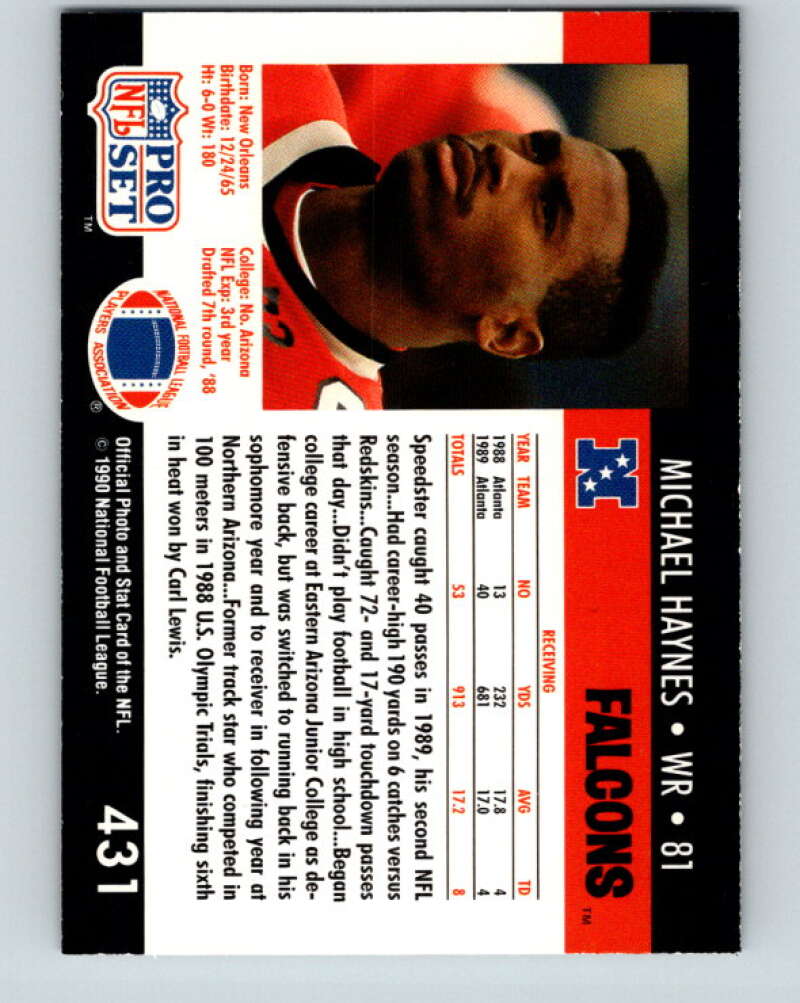 1990 Pro Set #431 Michael Haynes Mint RC Rookie Atlanta Falcons Image 2