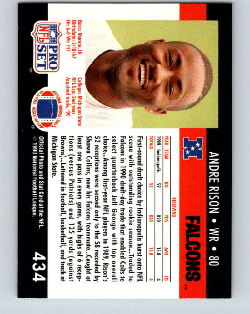 1990 Pro Set #434 Andre Rison Mint Atlanta Falcons Image 2