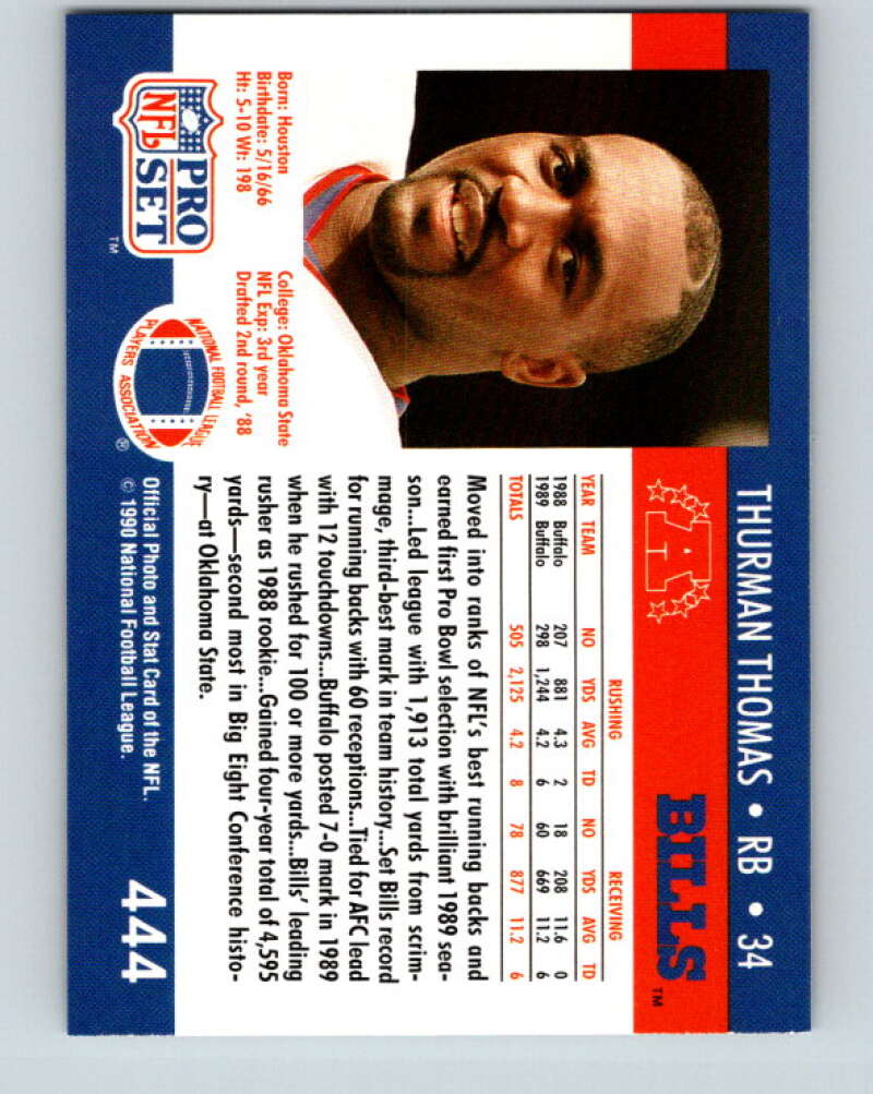 1990 Pro Set #444 Thurman Thomas Mint Buffalo Bills Image 2