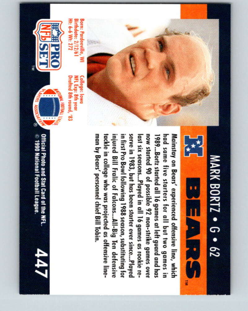 1990 Pro Set #447 Mark Bortz Mint RC Rookie Chicago Bears Image 2