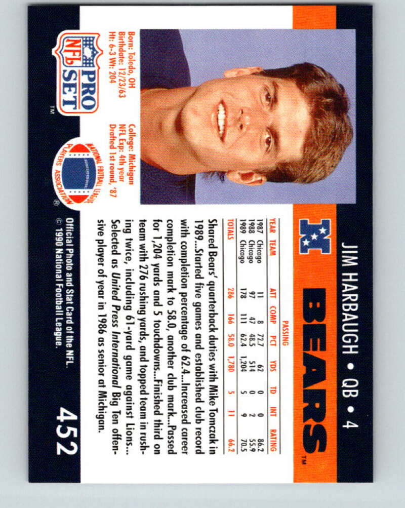 1990 Pro Set #452 Jim Harbaugh Mint Chicago Bears Image 2