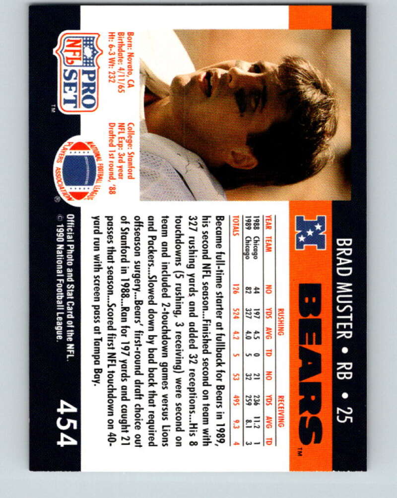 1990 Pro Set #454 Brad Muster Mint Chicago Bears Image 2