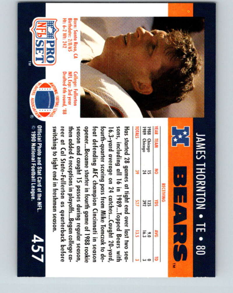 1990 Pro Set #457 James Thornton Mint Chicago Bears Image 2