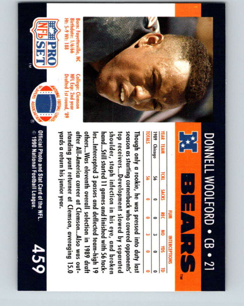 1990 Pro Set #459 Donnell Woolford Mint Chicago Bears Image 2