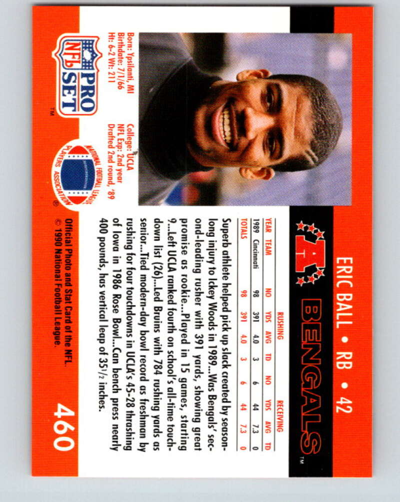 1990 Pro Set #460 Eric Ball Mint Cincinnati Bengals Image 2