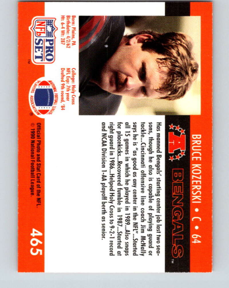 1990 Pro Set #465 Bruce Kozerski Mint Cincinnati Bengals Image 2