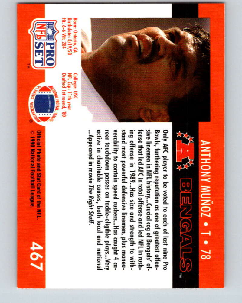 1990 Pro Set #467 Anthony Muñoz Mint Cincinnati Bengals Image 2