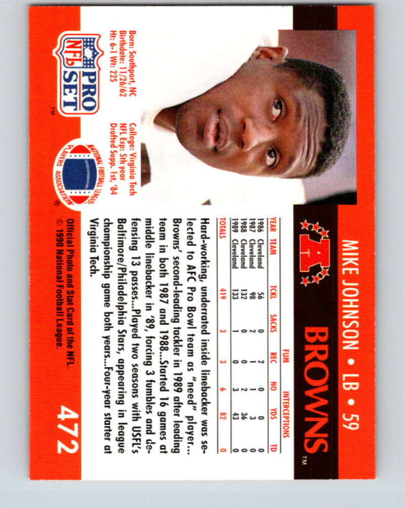 1990 Pro Set #472 Mike Johnson Mint Cleveland Browns Image 2