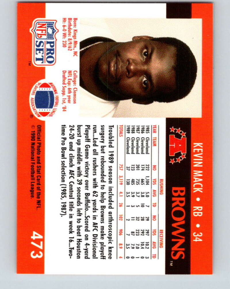 1990 Pro Set #473 Kevin Mack Mint Cleveland Browns Image 2