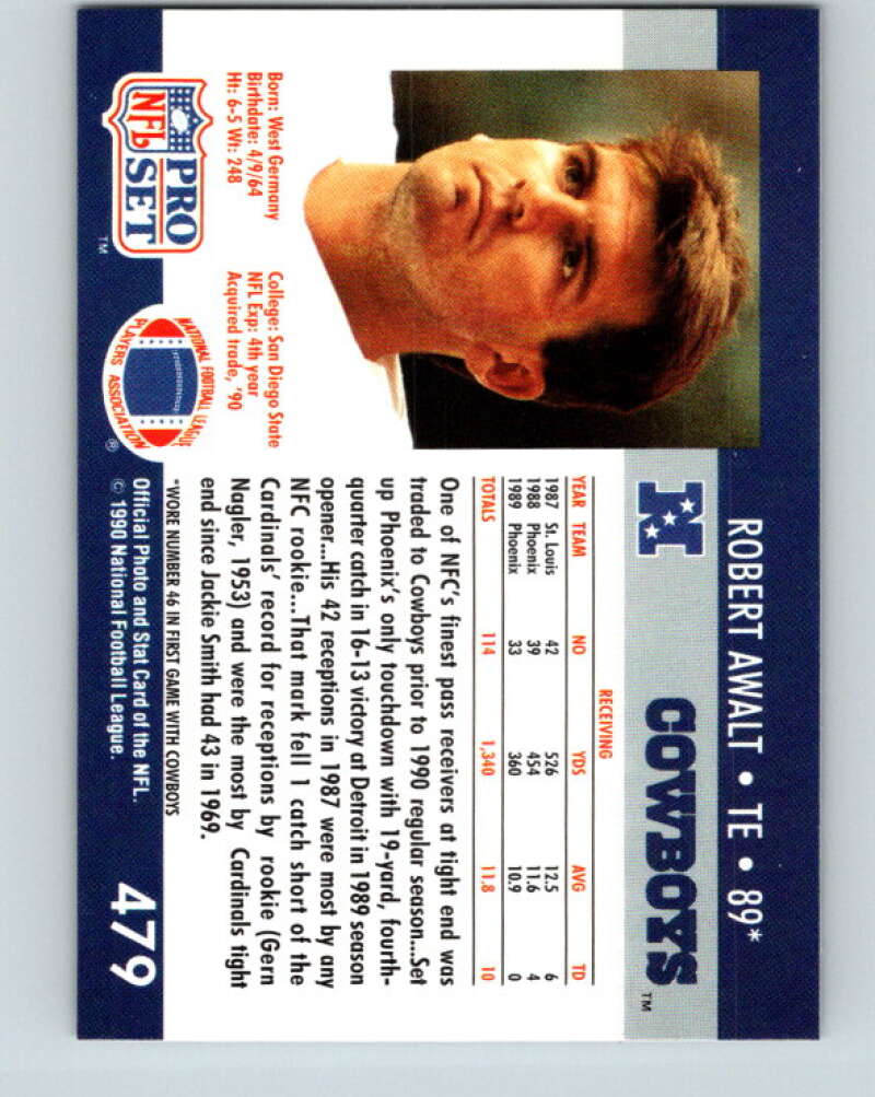 1990 Pro Set #479 Robert Awalt Mint Dallas Cowboys Image 2