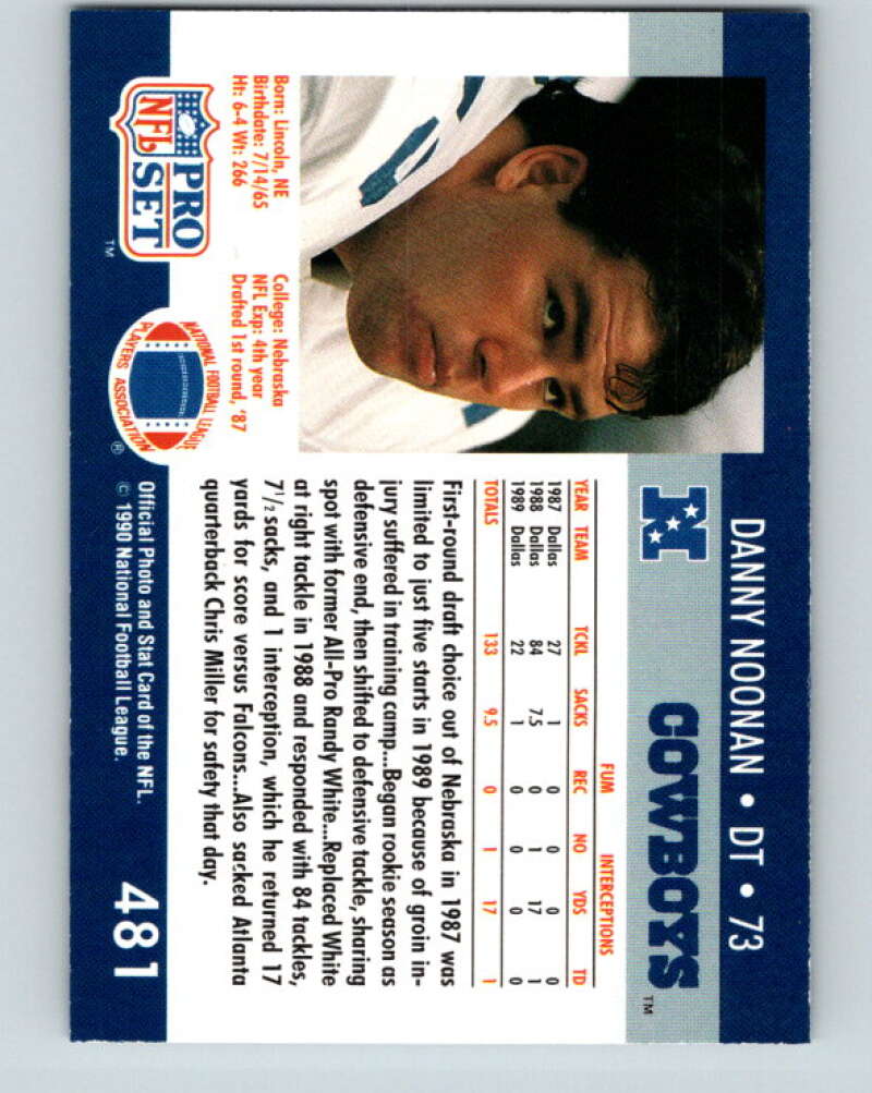 1990 Pro Set #481 Danny Noonan Mint Dallas Cowboys Image 2