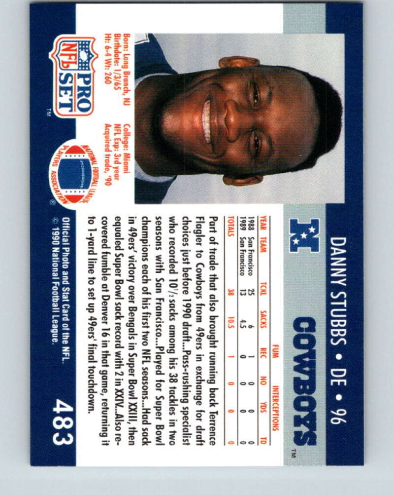 1990 Pro Set #483 Danny Stubbs Mint Dallas Cowboys Image 2