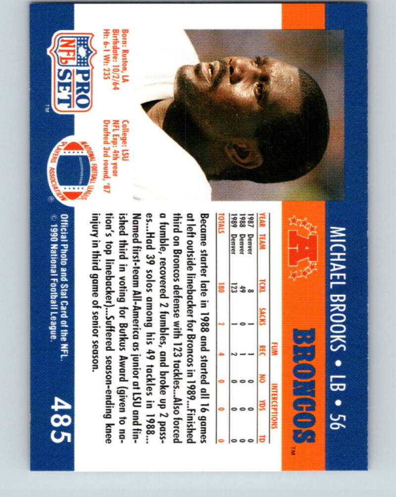 1990 Pro Set #485 Michael Brooks Mint RC Rookie Denver Broncos Image 2