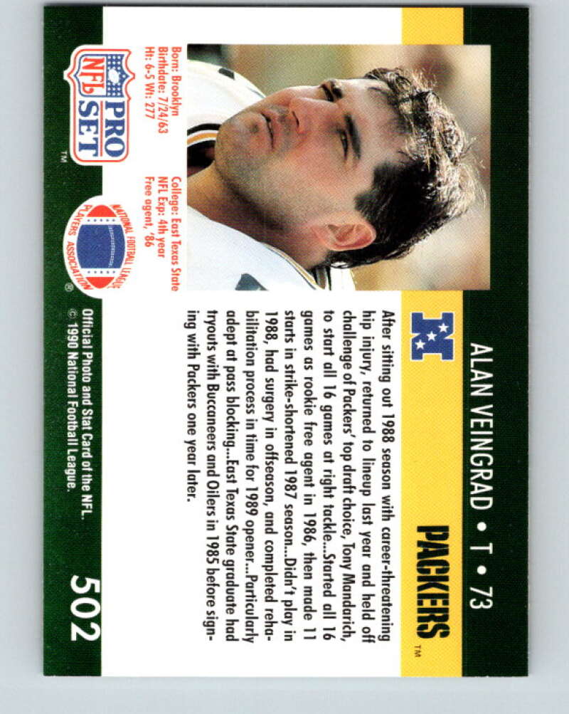 1990 Pro Set #502 Alan Veingrad Mint RC Rookie Green Bay Packers Image 2