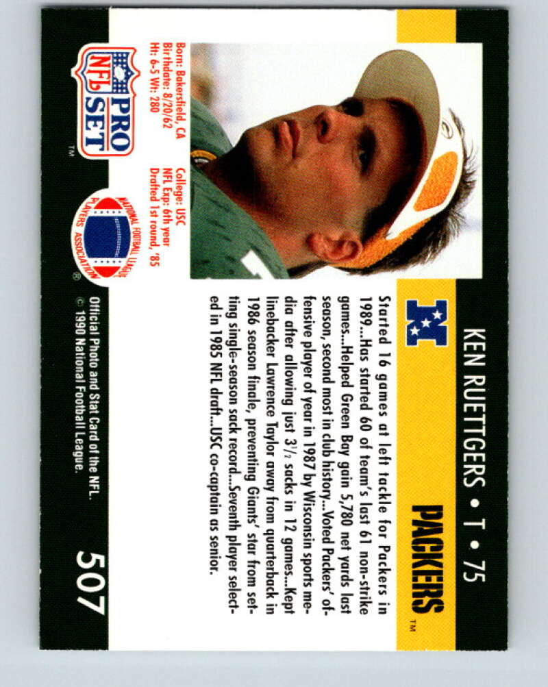1990 Pro Set #507 Ken Ruettgers Mint Green Bay Packers Image 2