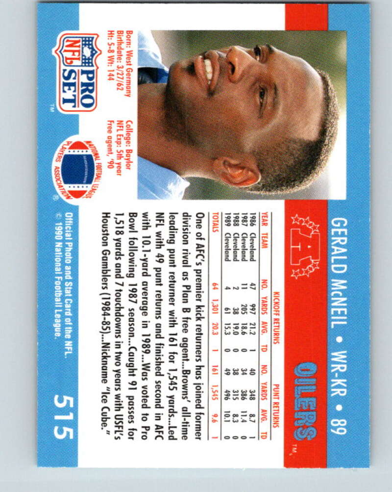 1990 Pro Set #515 Gerald McNeil Mint Houston Oilers Image 2