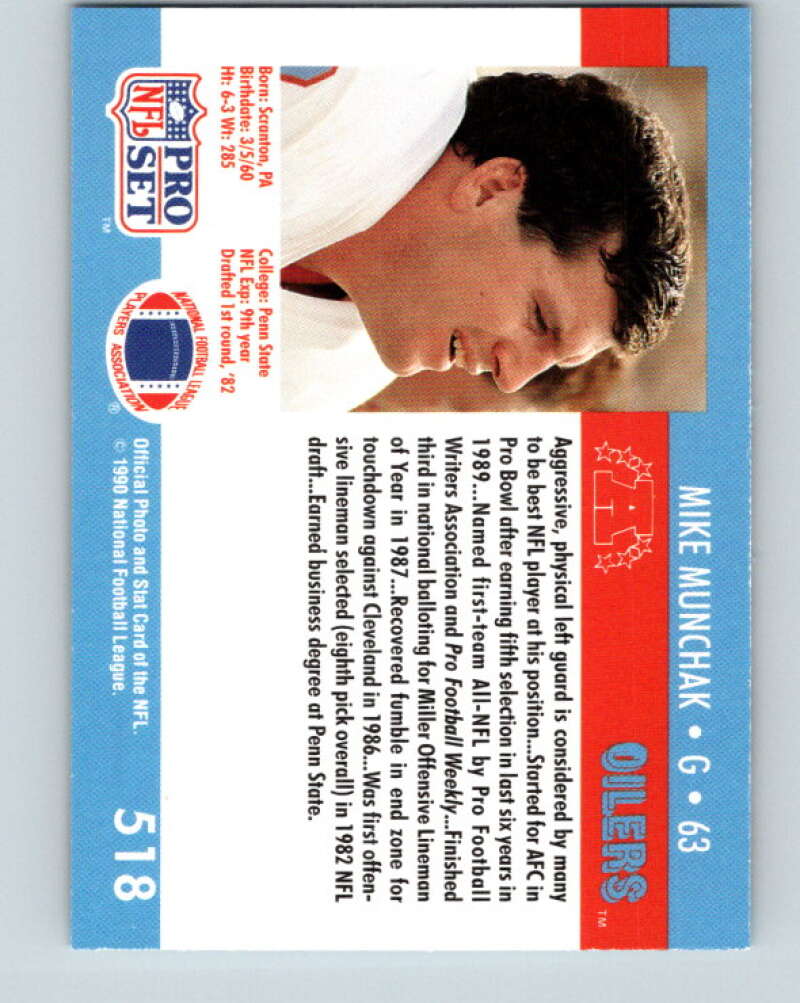 1990 Pro Set #518 Mike Munchak Mint Houston Oilers Image 2
