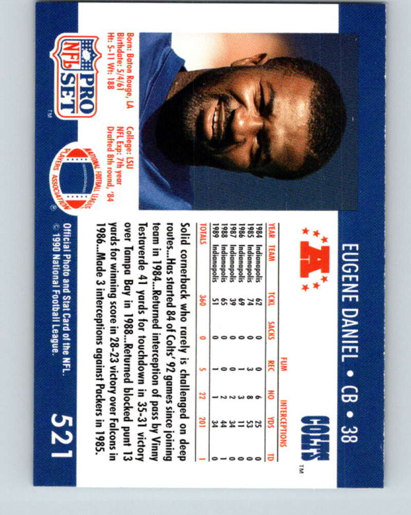 1990 Pro Set #521 Eugene Daniel Mint Indianapolis Colts Image 2