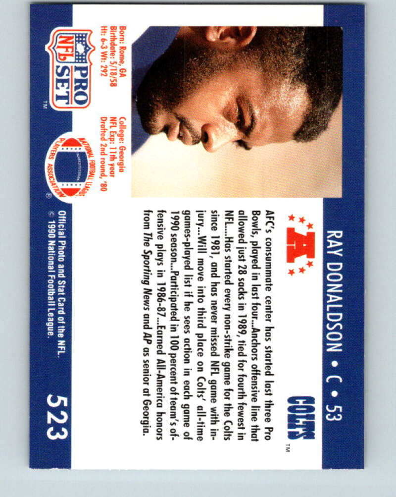 1990 Pro Set #523 Ray Donaldson Mint Indianapolis Colts Image 2