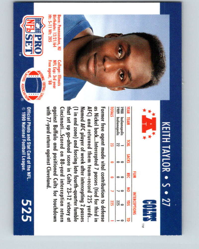 1990 Pro Set #525 Keith Taylor Mint Indianapolis Colts Image 2