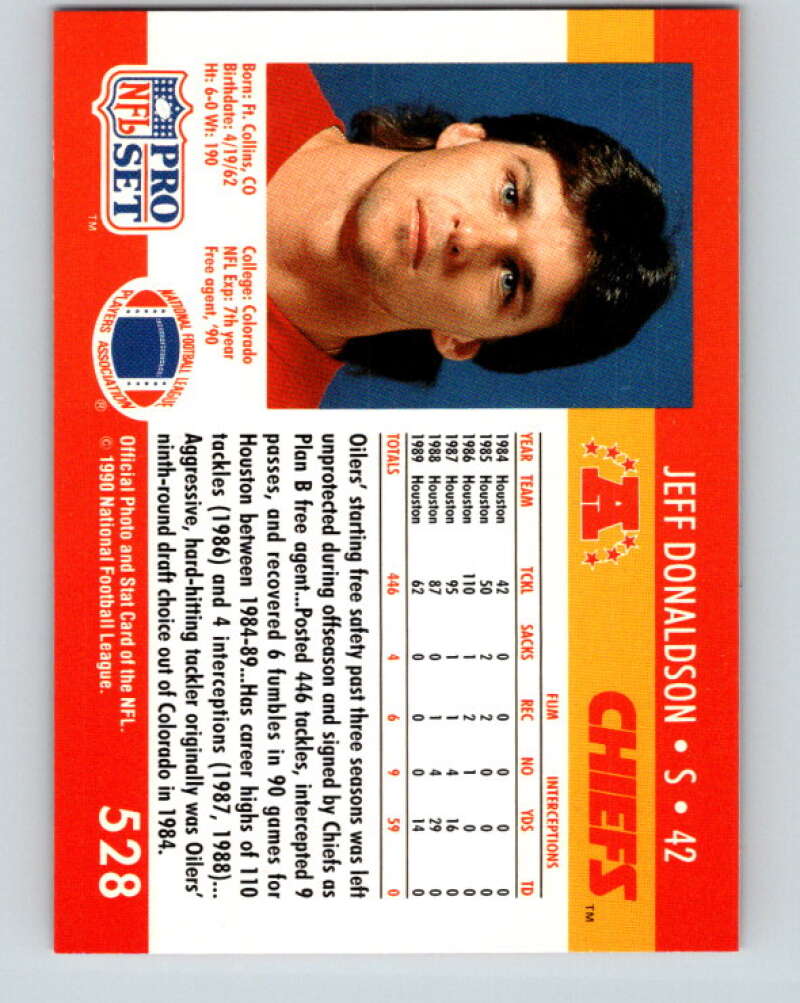 1990 Pro Set #528 Jeff Donaldson Mint Kansas City Chiefs Image 2