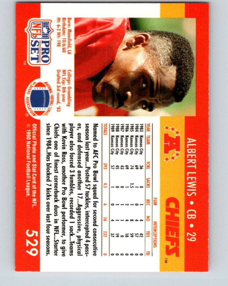 1990 Pro Set #529 Albert Lewis Mint Kansas City Chiefs Image 2