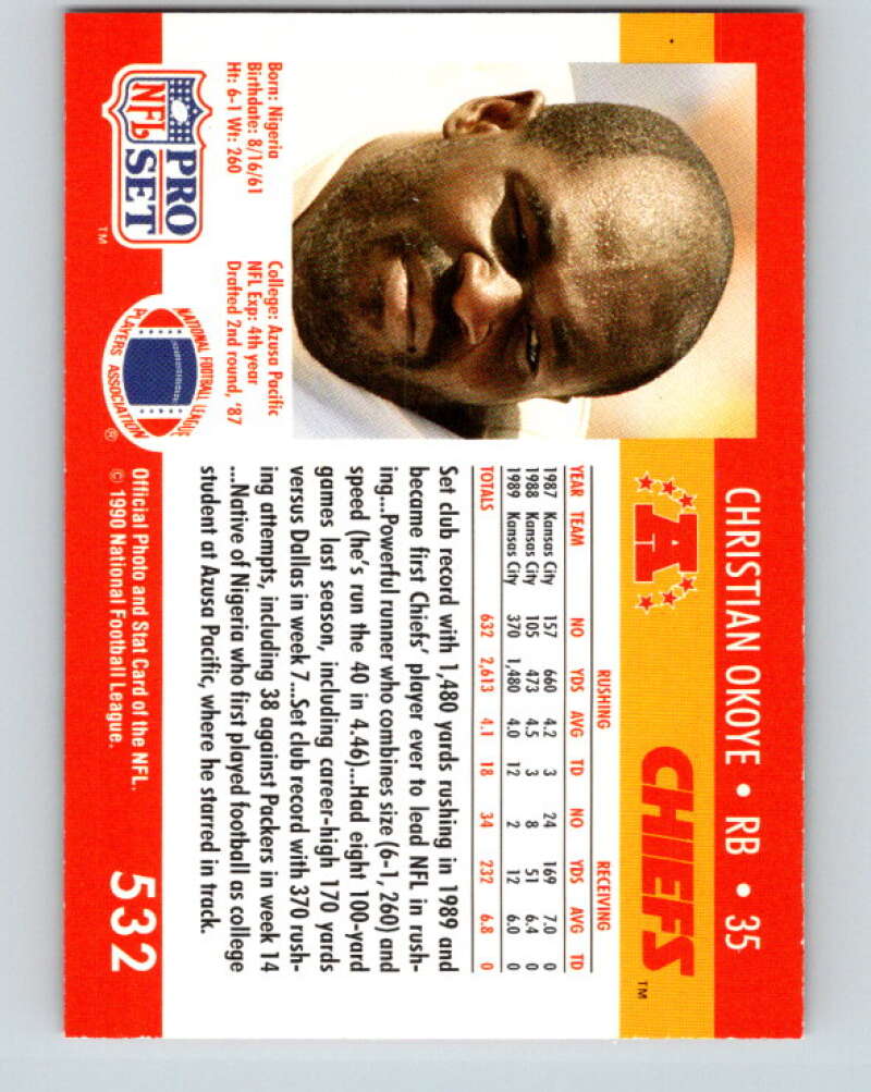 1990 Pro Set #532 Christian Okoye Mint Kansas City Chiefs