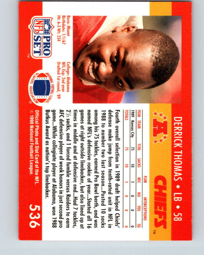1990 Pro Set #536 Derrick Thomas Mint Kansas City Chiefs Image 2