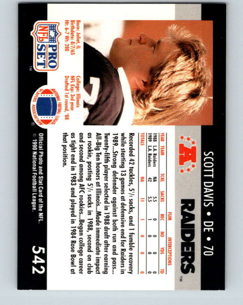1990 Pro Set #542 Scott Davis Mint Los Angeles Raiders