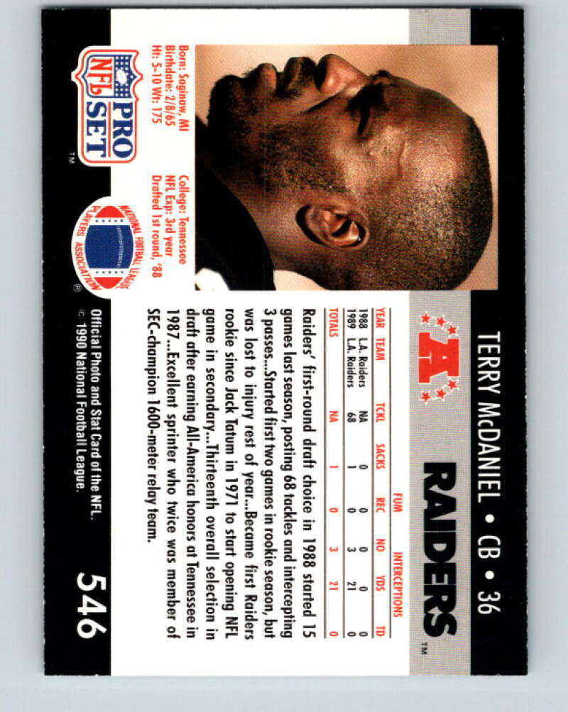 1990 Pro Set #546 Terry McDaniel Mint Los Angeles Raiders Image 2