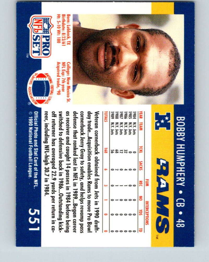 1990 Pro Set #551 Bobby Humphrey Mint Los Angeles Rams Image 2