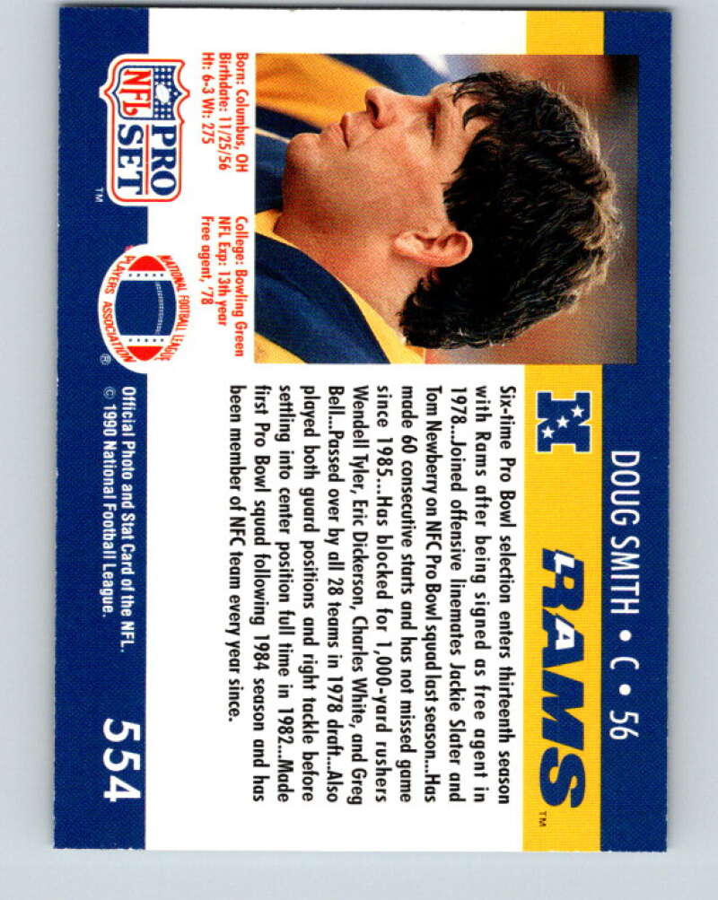 1990 Pro Set #554 Doug Smith Mint Los Angeles Rams Image 2