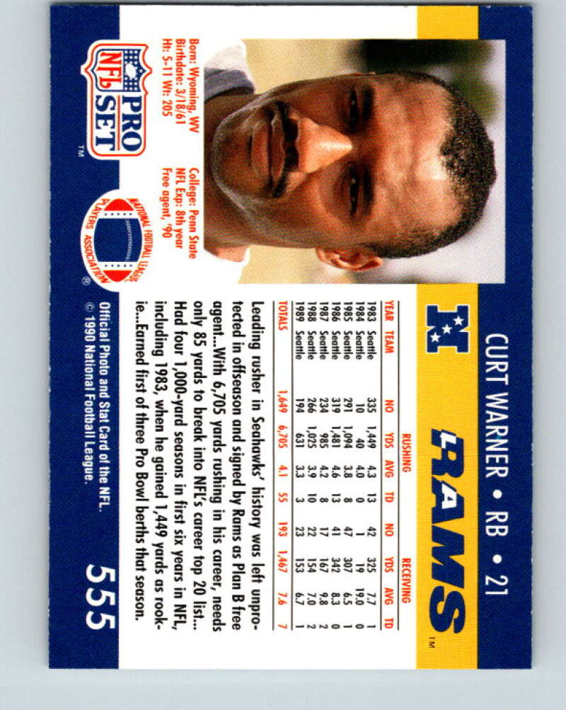 1990 Pro Set #555 Curt Warner Mint Los Angeles Rams Image 2