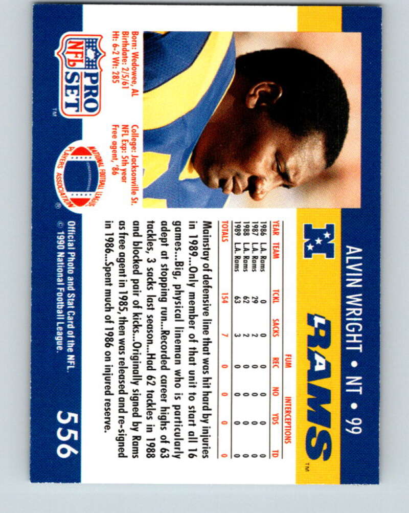 1990 Pro Set #556 Alvin Wright Mint RC Rookie Los Angeles Rams Image 2