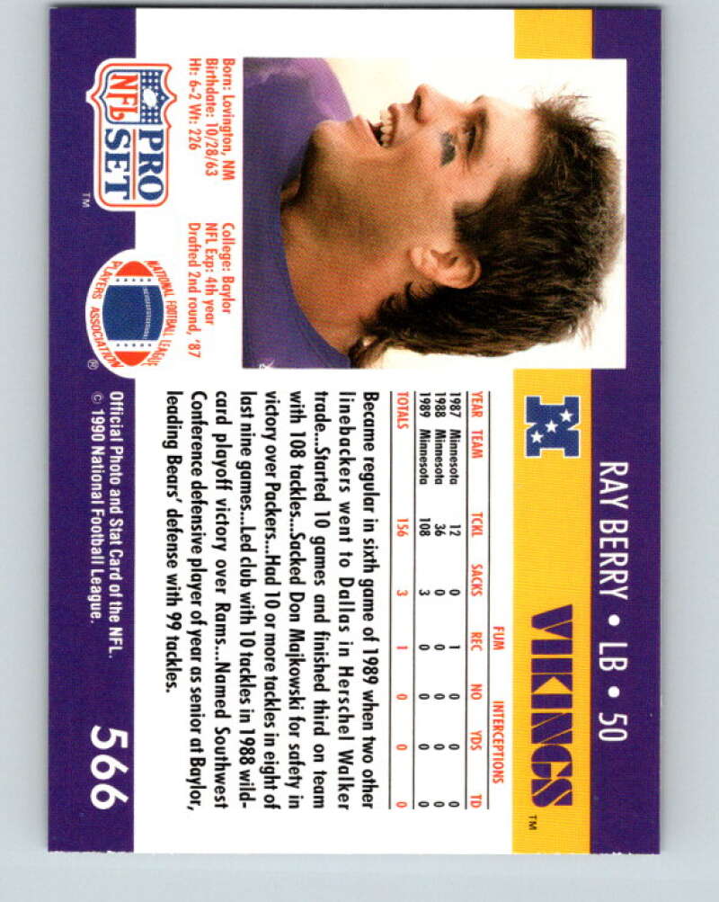 1990 Pro Set #566 Ray Berry Mint Minnesota Vikings Image 2