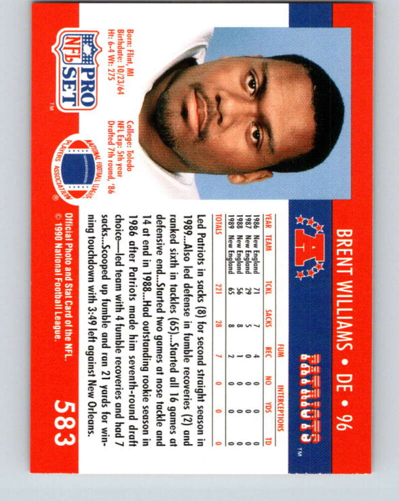 1990 Pro Set #583 Brent Williams Mint New England Patriots Image 2