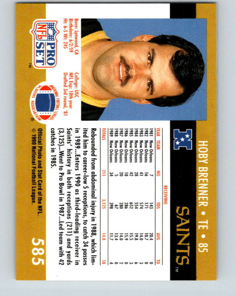 1990 Pro Set #585 Hoby Brenner Mint New Orleans Saints Image 2