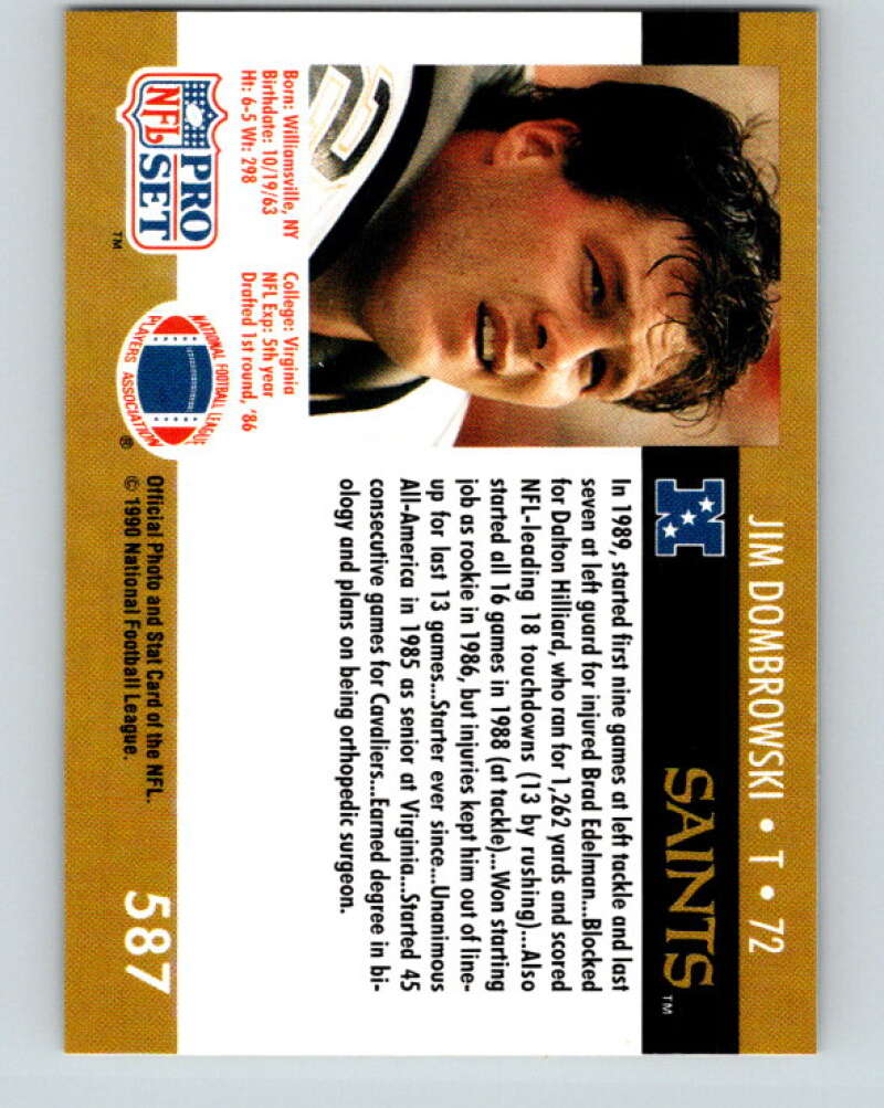 1990 Pro Set #587 Jim Dombrowski Mint RC Rookie New Orleans Saints Image 2