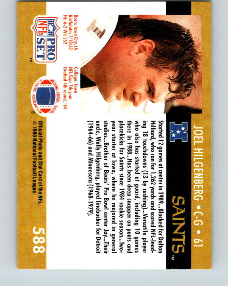 1990 Pro Set #588 Joel Hilgenberg Mint RC Rookie New Orleans Saints Image 2