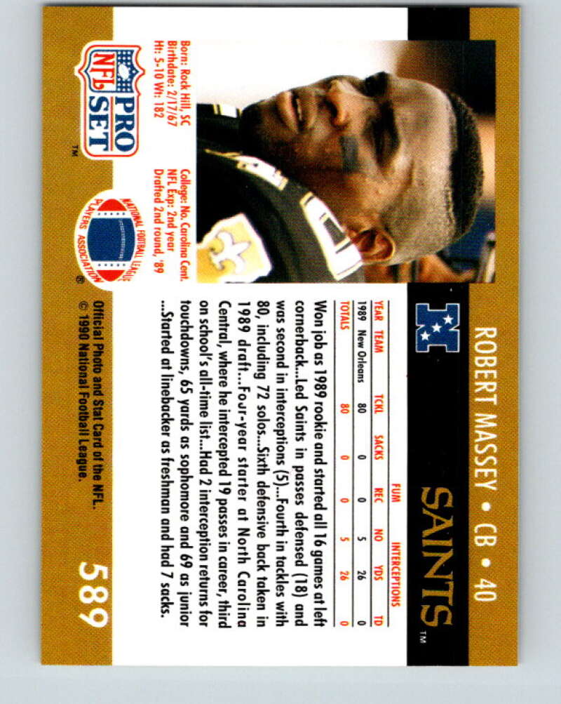 1990 Pro Set #589 Robert Massey Mint New Orleans Saints Image 2