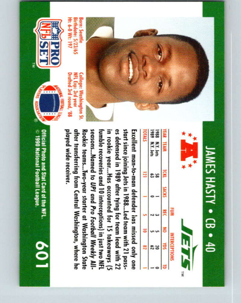 1990 Pro Set #601 James Hasty Mint New York Jets Image 2