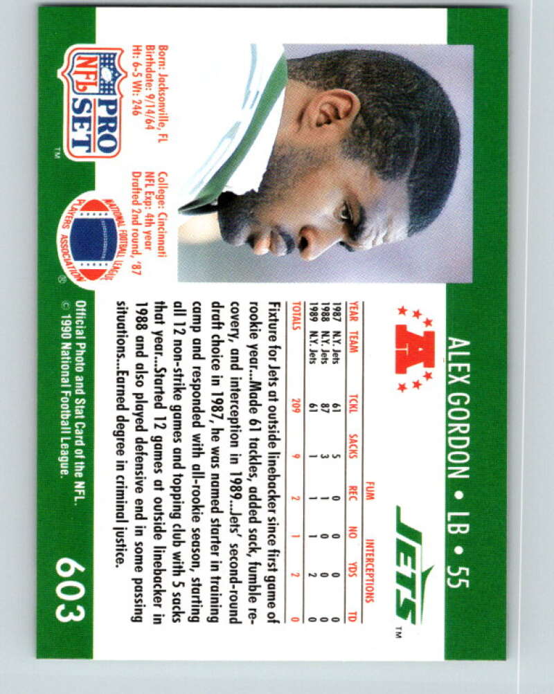1990 Pro Set #603 Alex Gordon Mint New York Jets Image 2