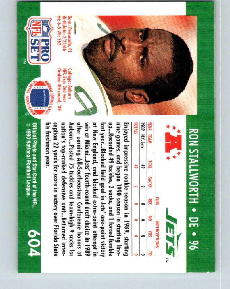 1990 Pro Set #604 Ron Stallworth Mint RC Rookie New York Jets Image 2