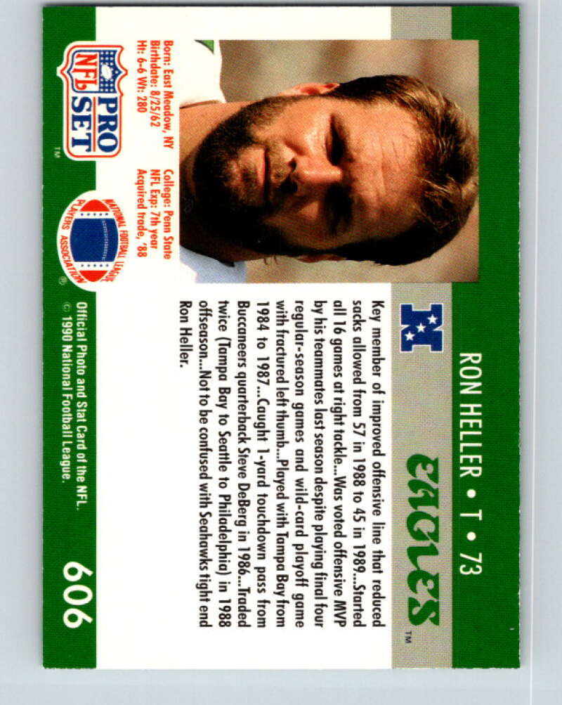 1990 Pro Set #606 Ron Heller Mint Philadelphia Eagles Image 2