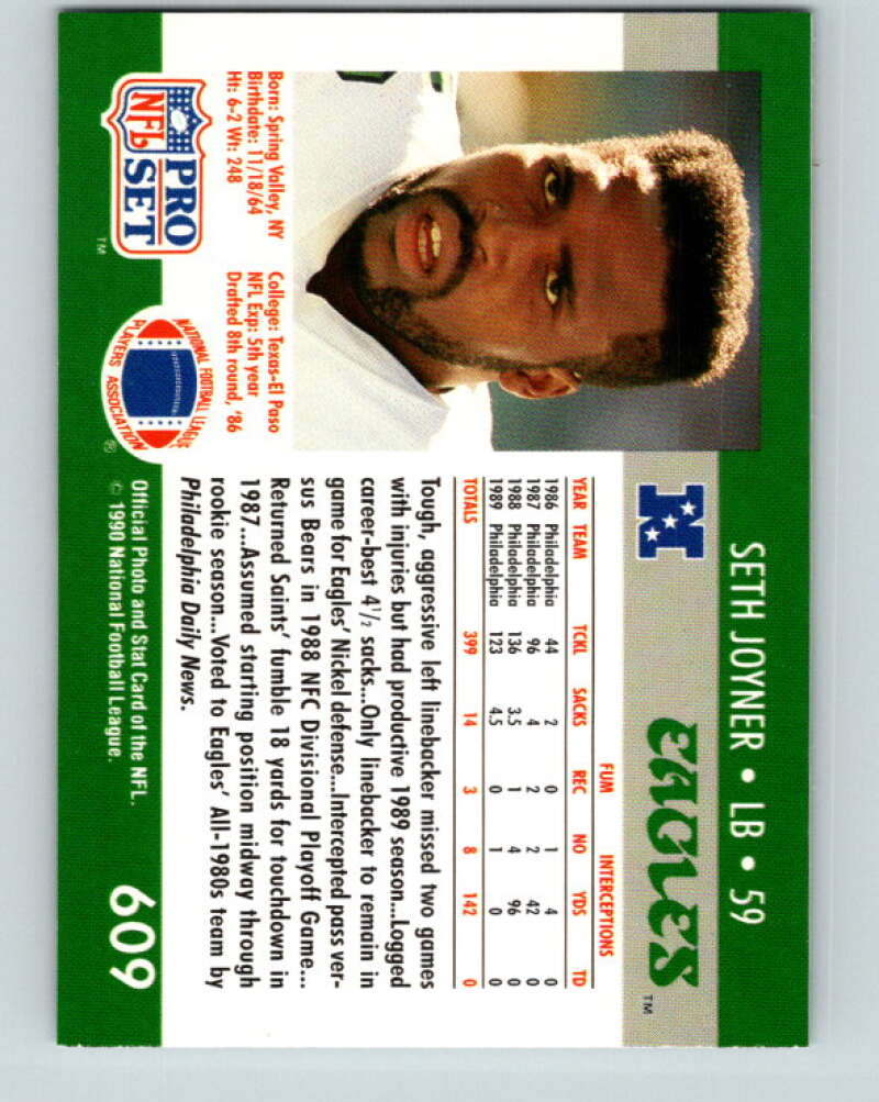 1990 Pro Set #609 Seth Joyner Mint Philadelphia Eagles