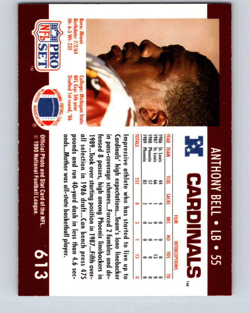 1990 Pro Set #613 Anthony Bell Mint Phoenix Cardinals Image 2